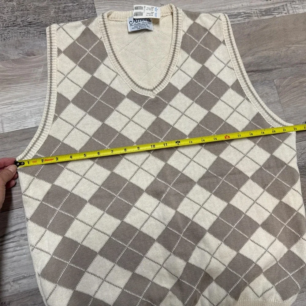 Vtg Amana Cotton Sweater Vest XL Preppy Academia Retro Neutral Knit Grandpa USA
